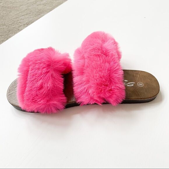 SuperJack Fuchsia Faux Fur Sandals 414 - Picture 3 of 8